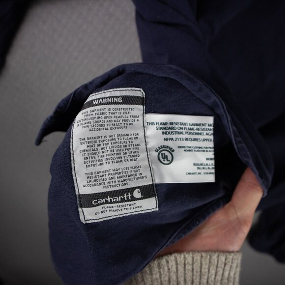 Carhartt FR Navy Button Up Shirt Mens Large FRS160 DNY - Picture 7 of 7